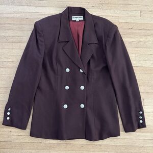90s Donna Max Wool Blazer Brown Silver Etched buttons Size 14 Vintage